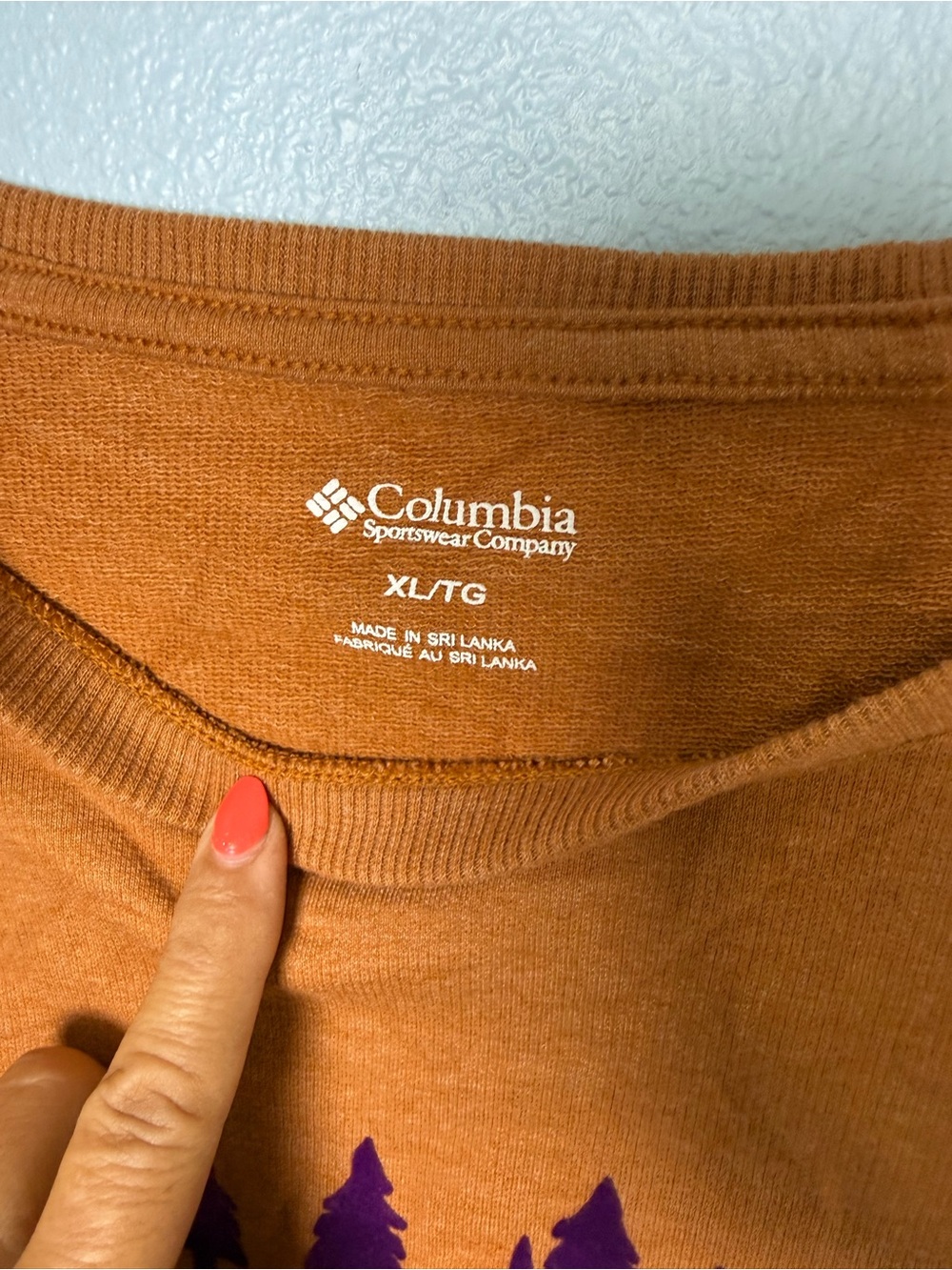 Columbia Women’s Rust Orange Crewneck Sweatshirt with Purple 'Wild' Graphic - Picture 4 of 5